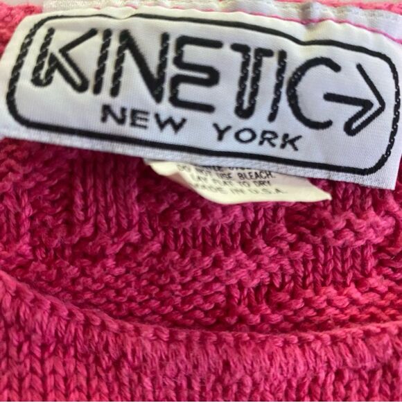 Vintage 80s Kinetic New York Textured Floral Knit Sweater Pink - Picture 5 of 6